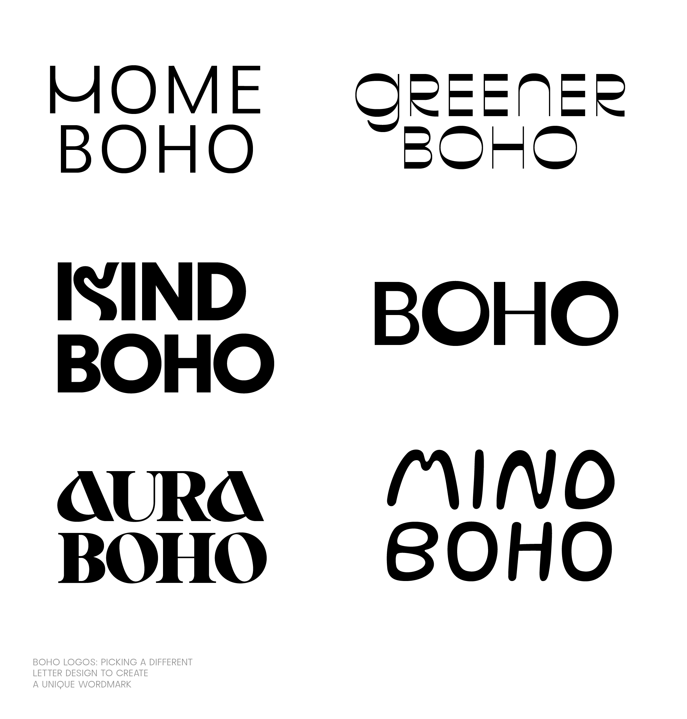 Wordmark styles with a Boho look