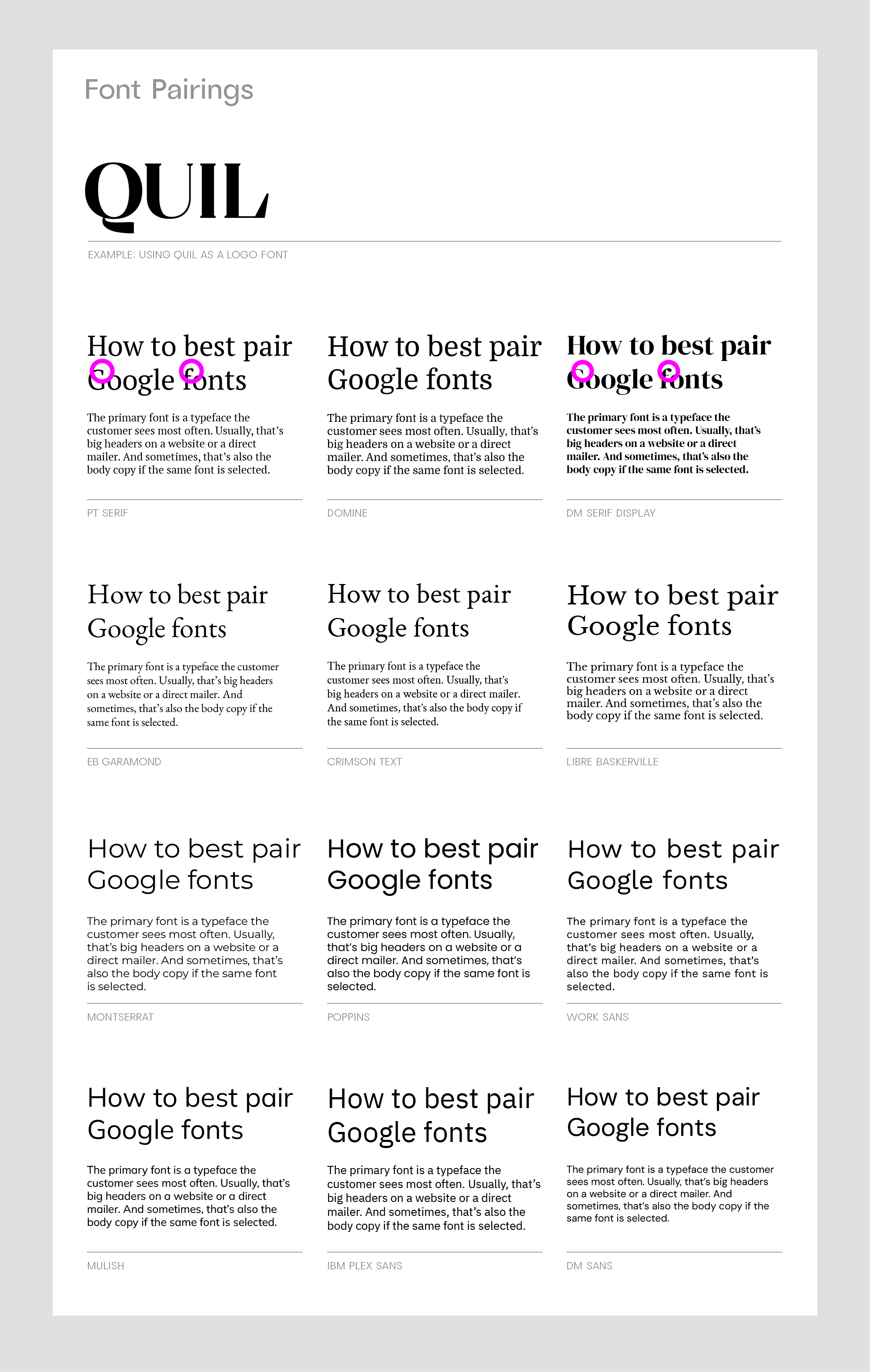 Google font pairing with logo fonts, 12 examples