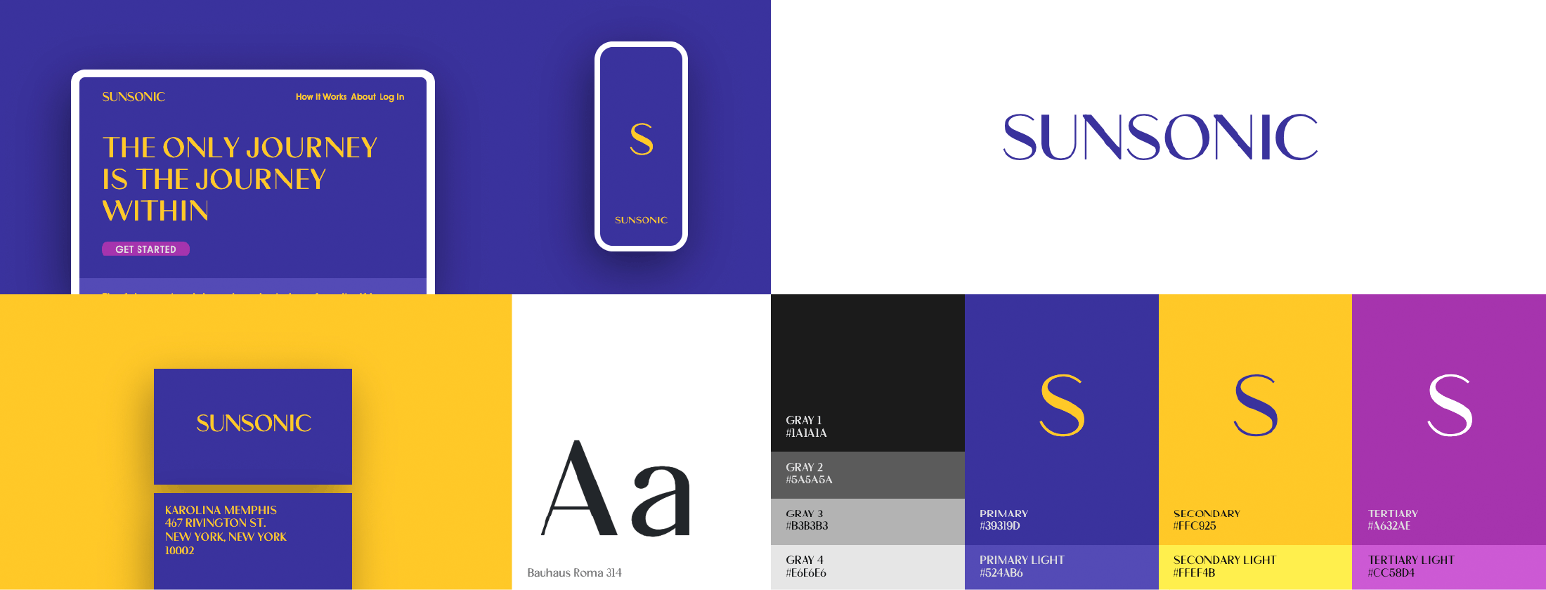 Purple and yellow serif font logo template