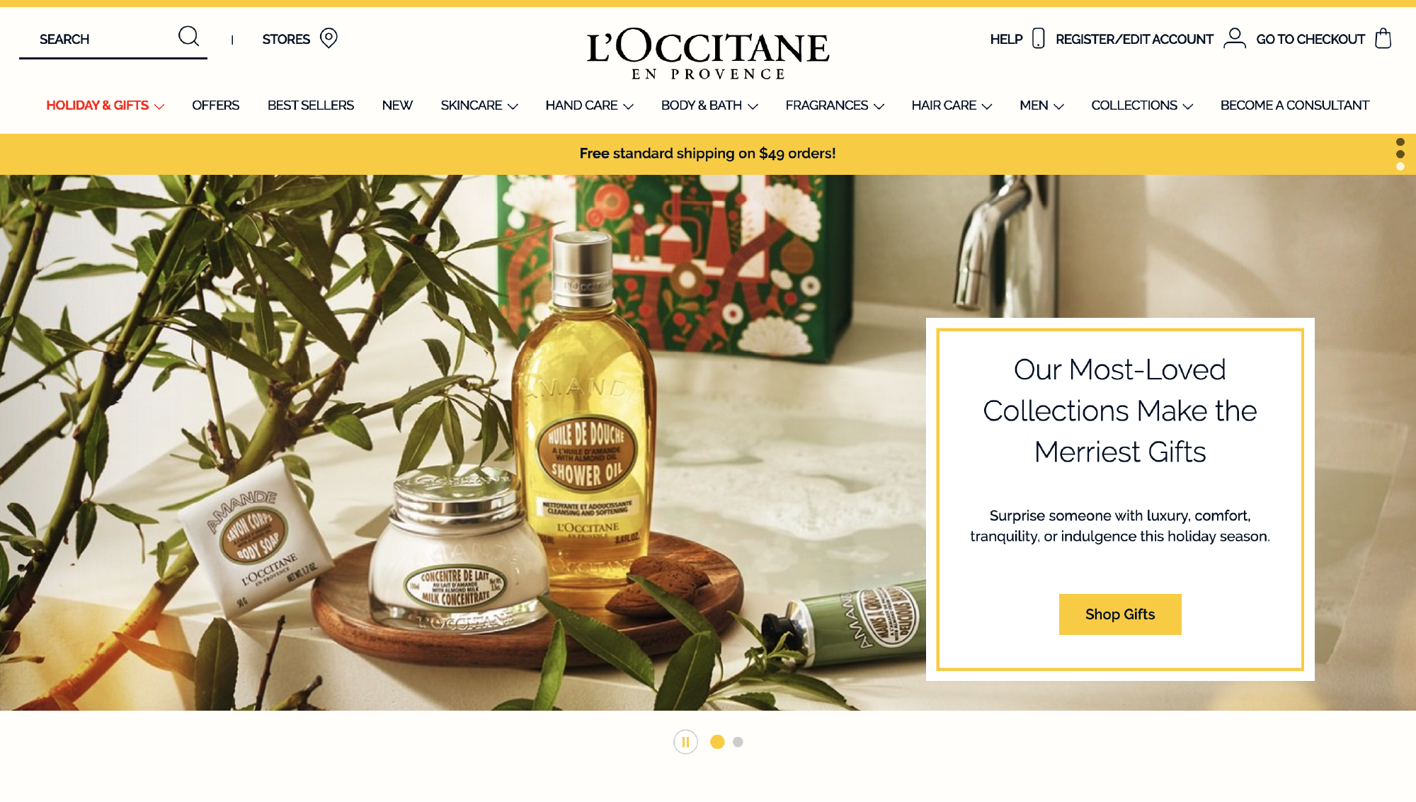L'Occitane website screenshot showing a wordmark logo